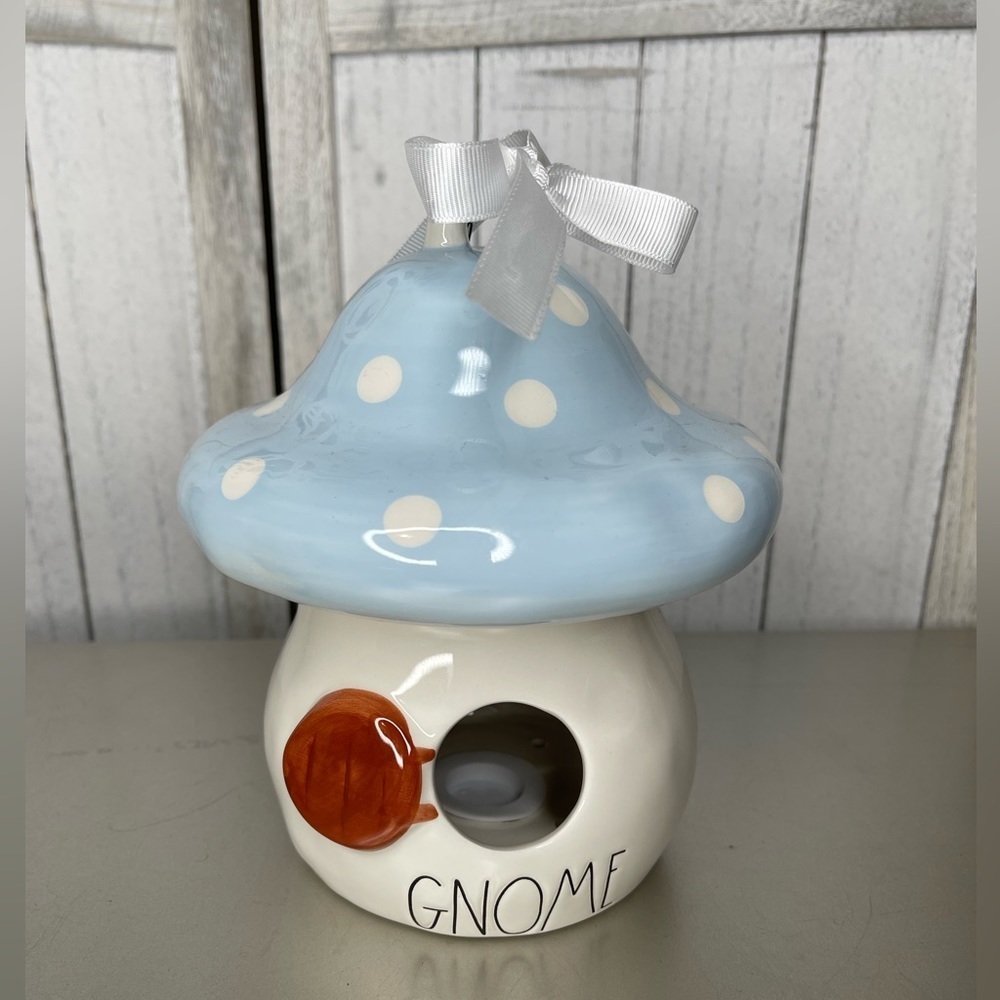 New! Rae Dunn Birdhouse Gnome Mushroom Ceramic Blue & White by Magenta Garden